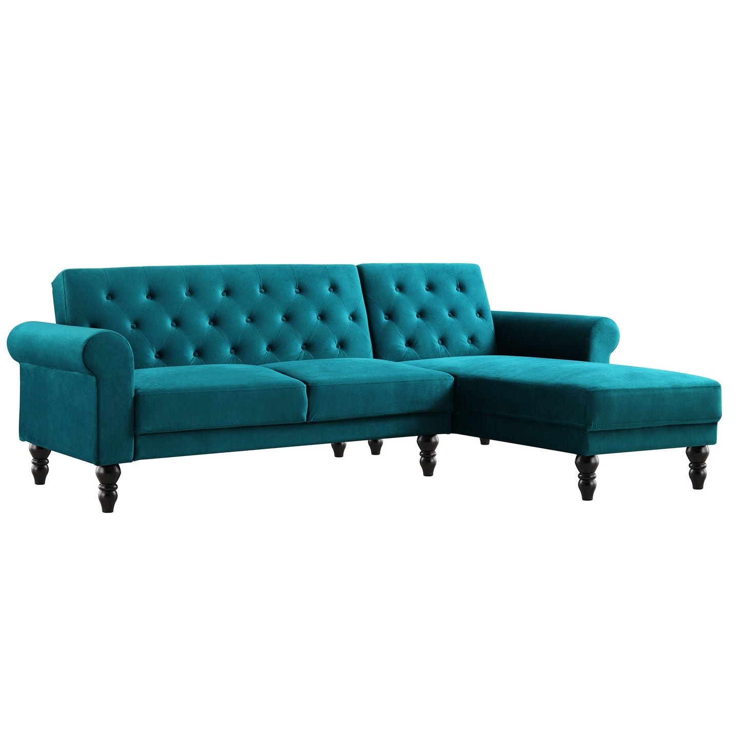 Hanney Chesterfield Chaise Sofabed in Teal Velvet