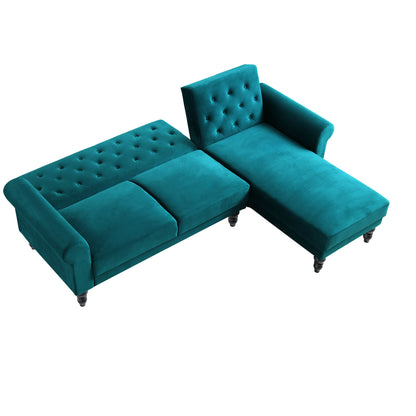 Hanney Chesterfield Chaise Sofabed in Teal Velvet