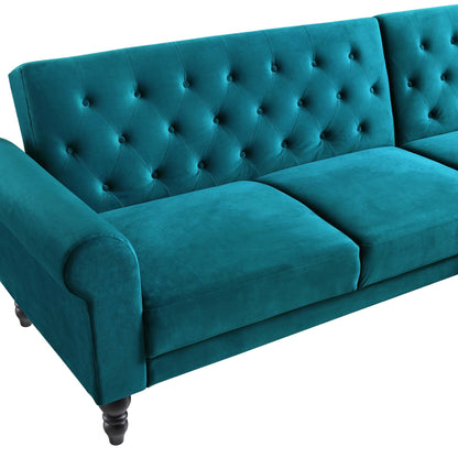 Hanney Chesterfield Chaise Sofabed in Teal Velvet