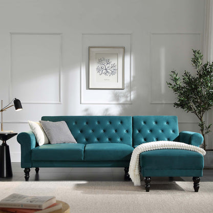 Hanney Chesterfield Chaise Sofabed in Teal Velvet
