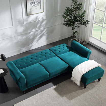 Hanney Chesterfield Chaise Sofabed in Teal Velvet