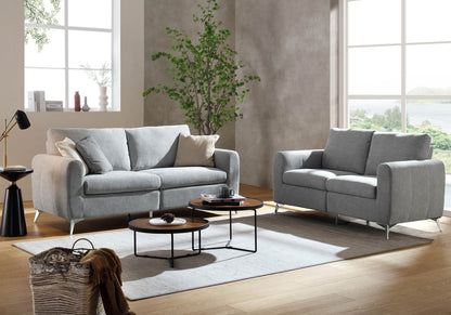 Noak 3-Seater Grey Woven Fabric Sofa with Chrome Legs