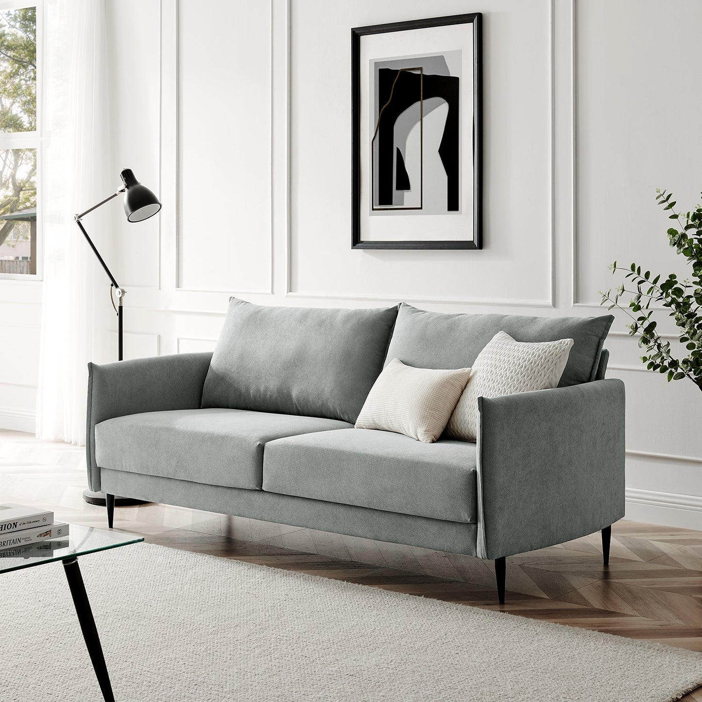 Bari Light Grey Brushed Fabric Sofa