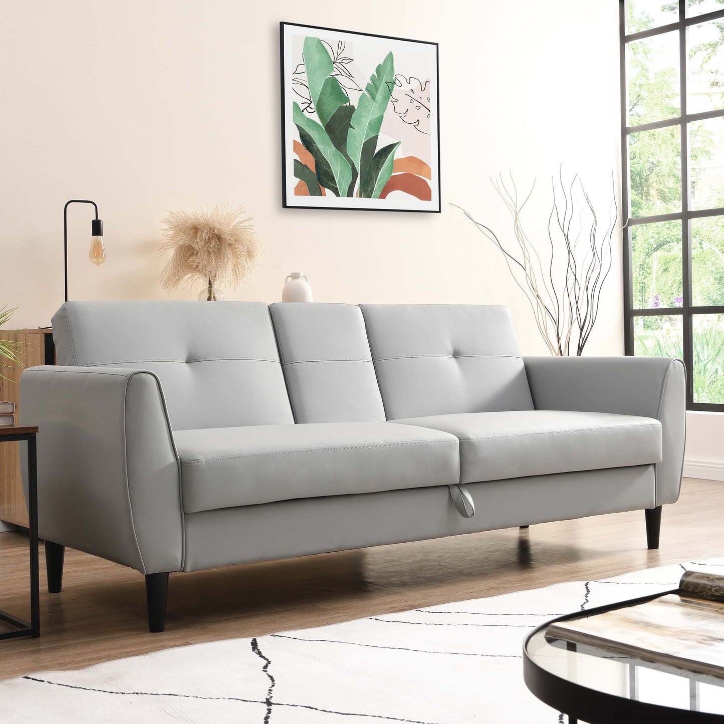 Latimer Grey Faux Leather 3-Seater Storage Sofa Bed