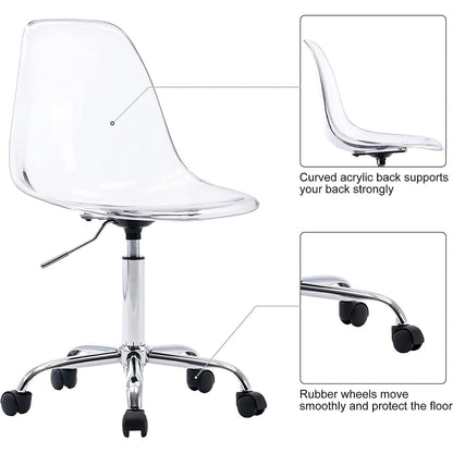 Acrylic Swivel adjustable height Armless Home office Rolling Chair