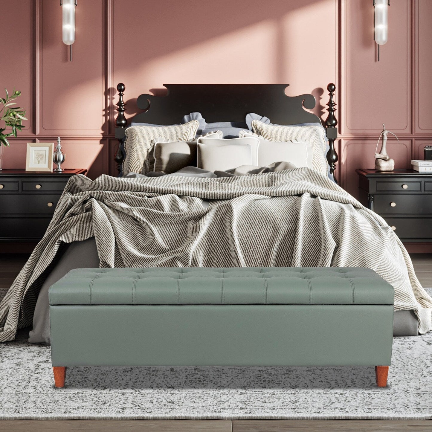 Adeco 50 Bonded Leather Storage Ottoman Bench