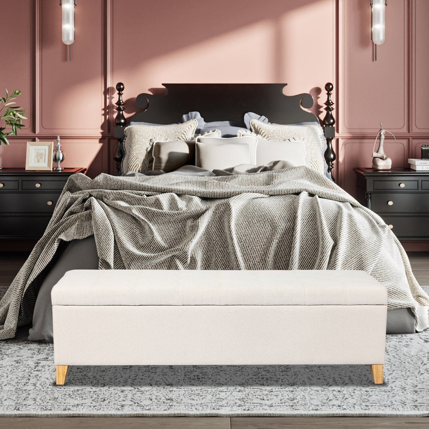 Adeco 50 Bonded Leather Storage Ottoman Bench