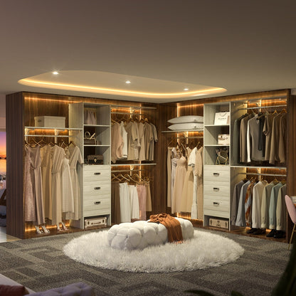 Rackcog 120'' Adjustable Closet Organizer with Drawers, Closet System with DIY Shelves for Reach-in and Walk-in Closet