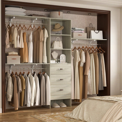 Rackcog 120'' Adjustable Closet Organizer with Drawers, Closet System with DIY Shelves for Reach-in and Walk-in Closet