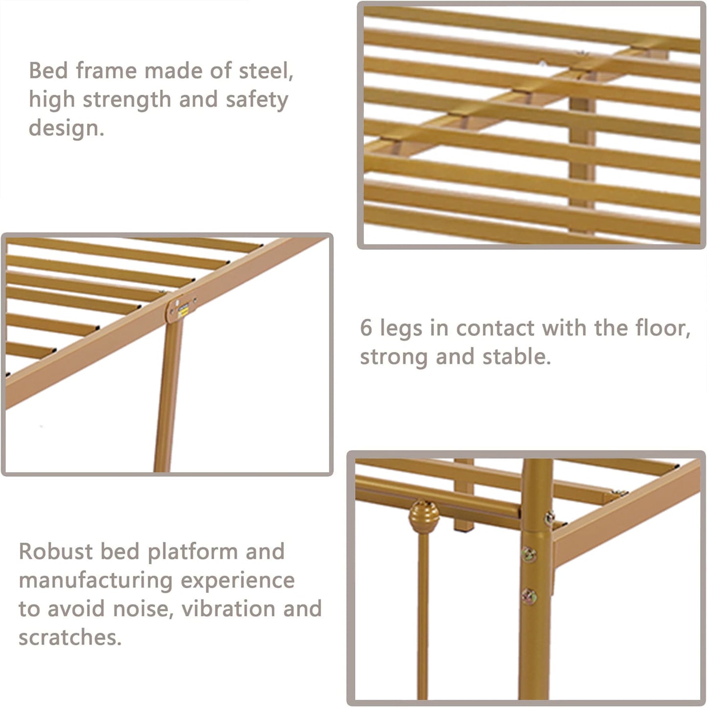 Alazyhome Simple Vintage Metal Platform Bed Frame, Easy-Assembly