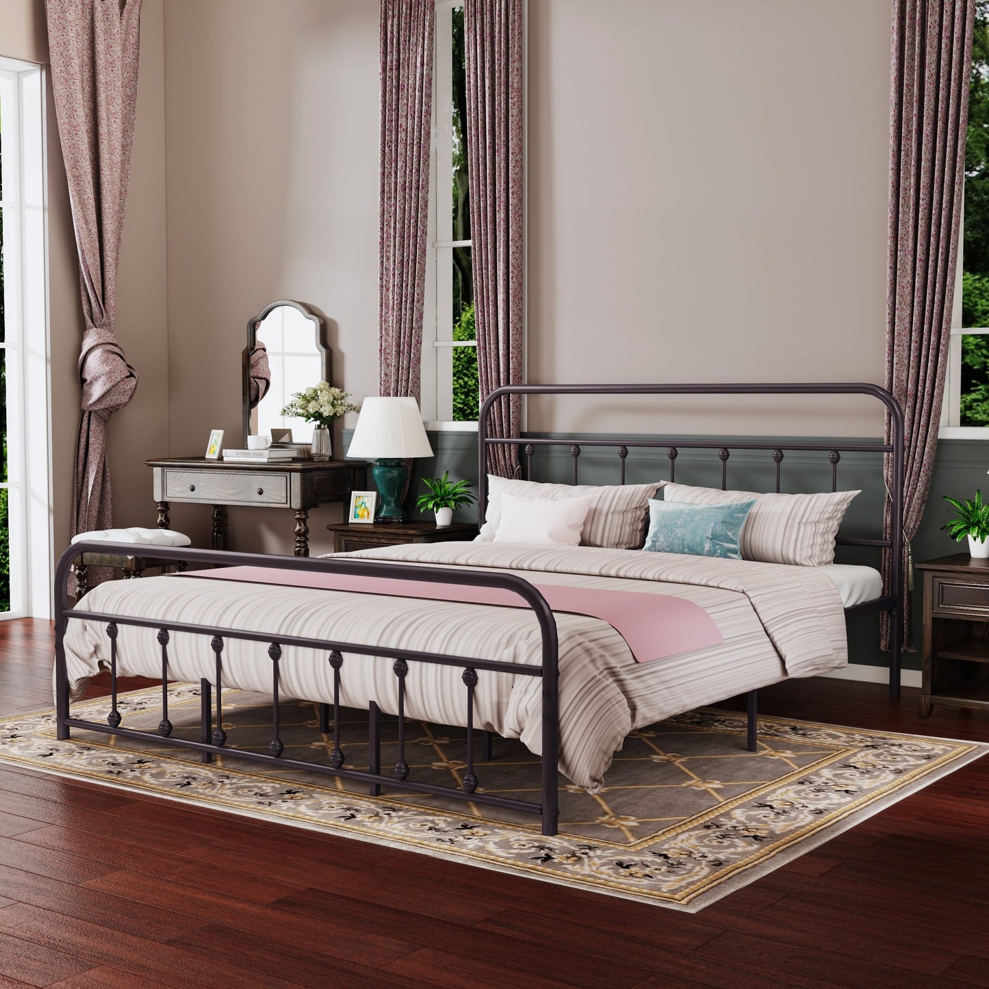 Alazyhome Simple Vintage Metal Platform Bed Frame, Easy-Assembly