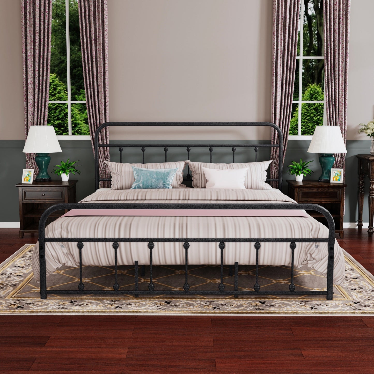 Alazyhome Simple Vintage Metal Platform Bed Frame, Easy-Assembly