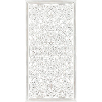 Allen White Washed Hand Carved 48x28-inch Wall Panel with Mirror Inlay