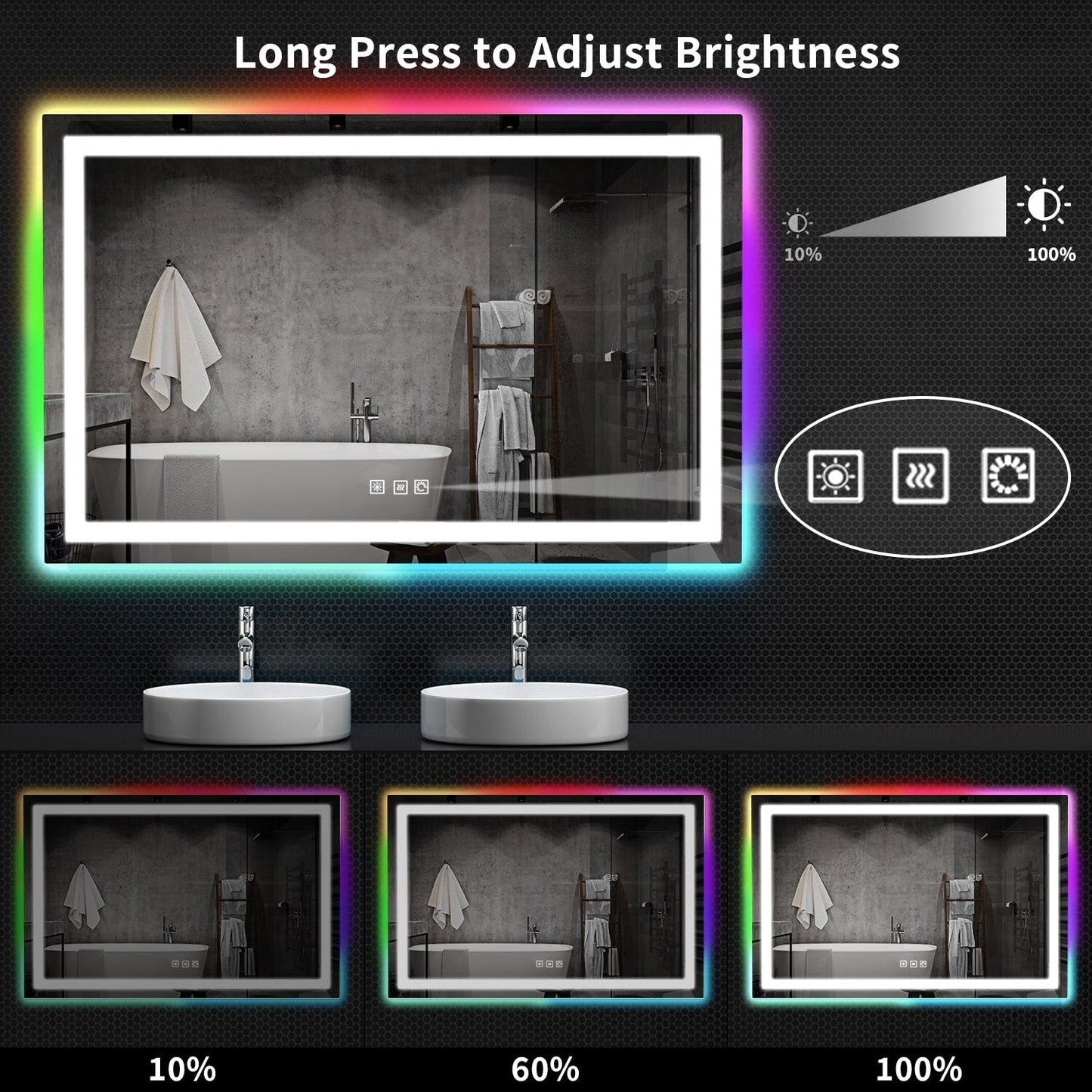 Anti-Fog RGB Backlit & LED Frontlit Bathroom Mirror