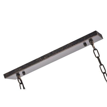 Antique Bronze 6-Light Rectangular Kitchen Island Lighting with Crystal Hanging - Antique Bronze