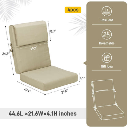 Aoodor Patio High Back Chair Cushions Set of 4, 46x21x4 Inches(Only Cushions)