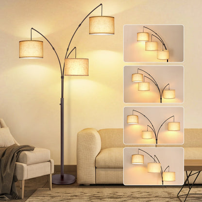 Arc LED Floor Lamp Dimmable Modern Black 3 Light Arched Tall Floor Lamp