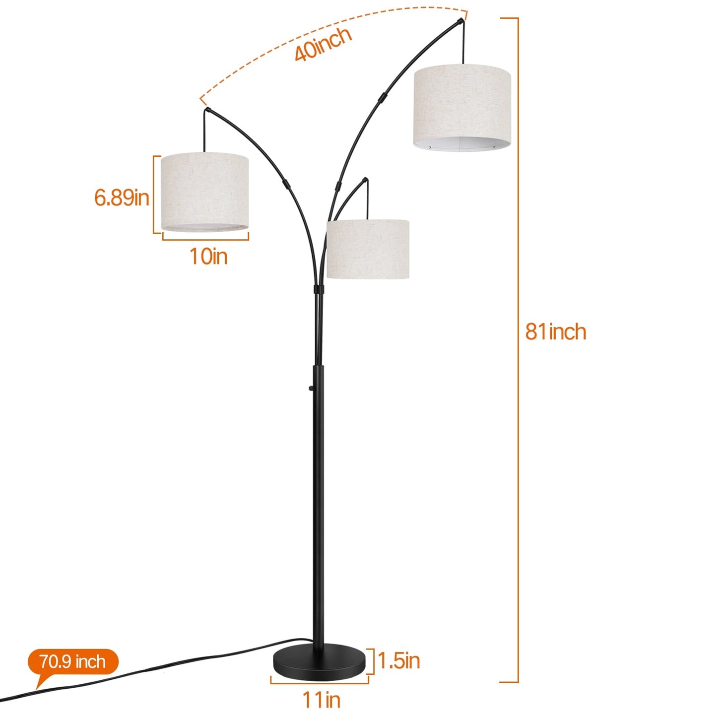 Arc LED Floor Lamp Dimmable Modern Black 3 Light Arched Tall Floor Lamp