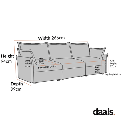 Byron Pillow Edge Mist Grey Boucle Modular Sofa, 3-Seater