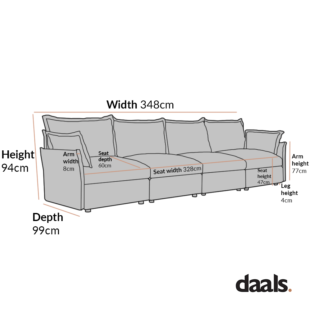 Byron Pillow Edge Mist Grey Boucle Modular Sofa, 4-Seater