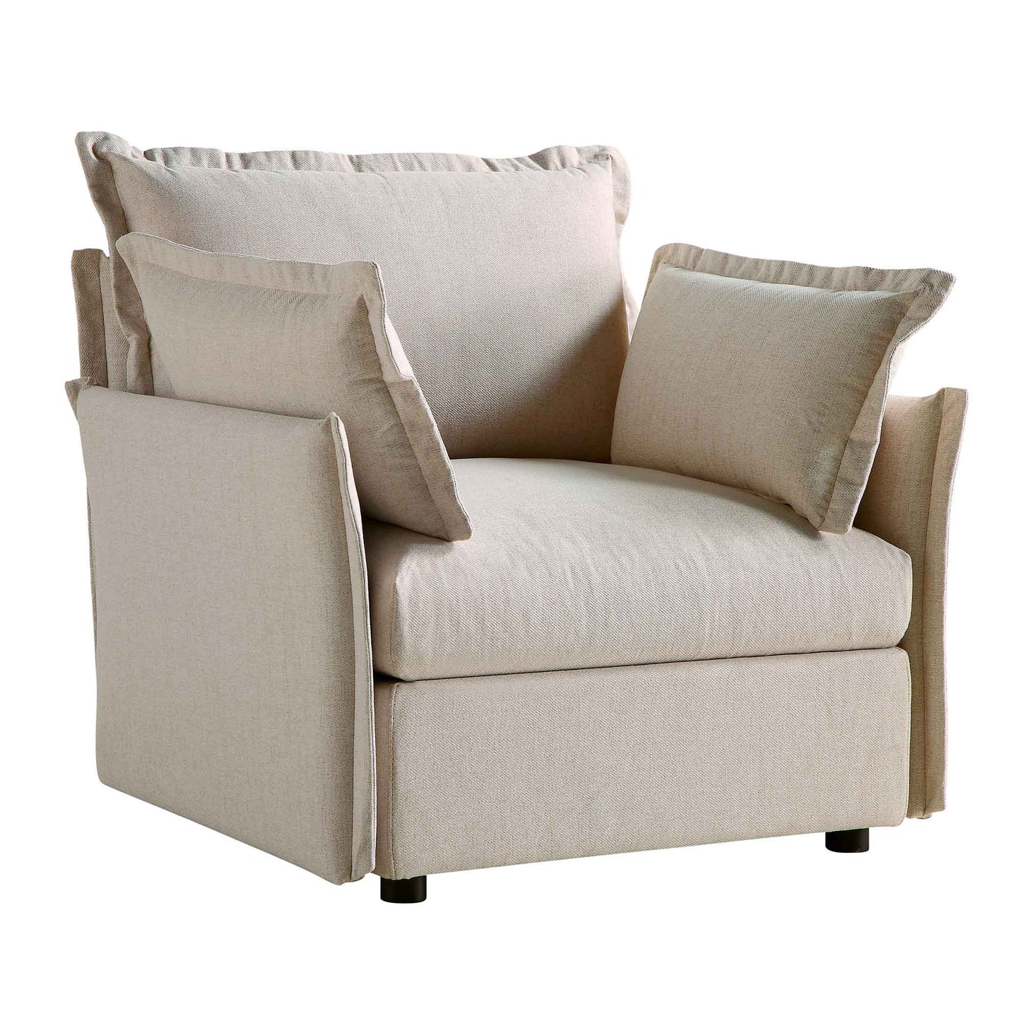 Byron Pillow Edge Beige Fabric Modular Sofa, 1-Seater