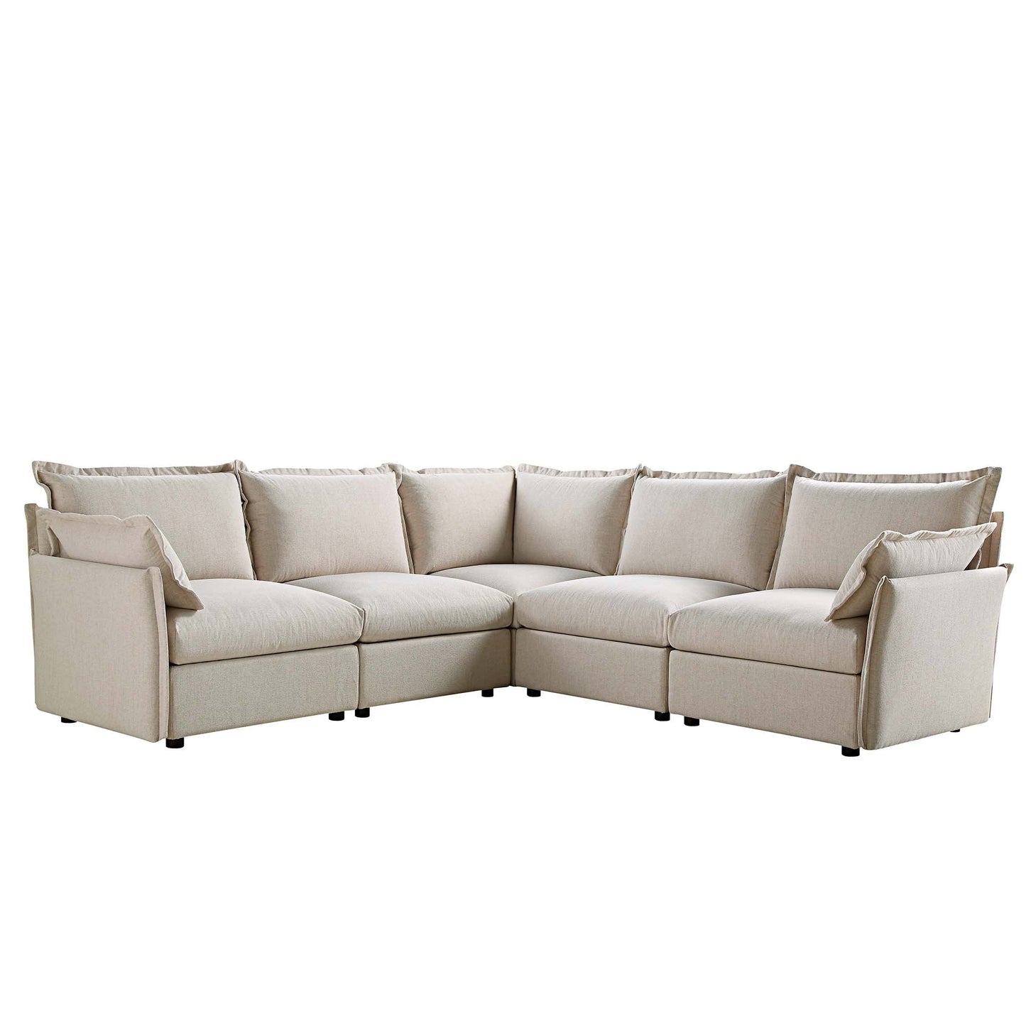 Byron Pillow Edge Beige Fabric Modular Sofa, 5-Seater Corner