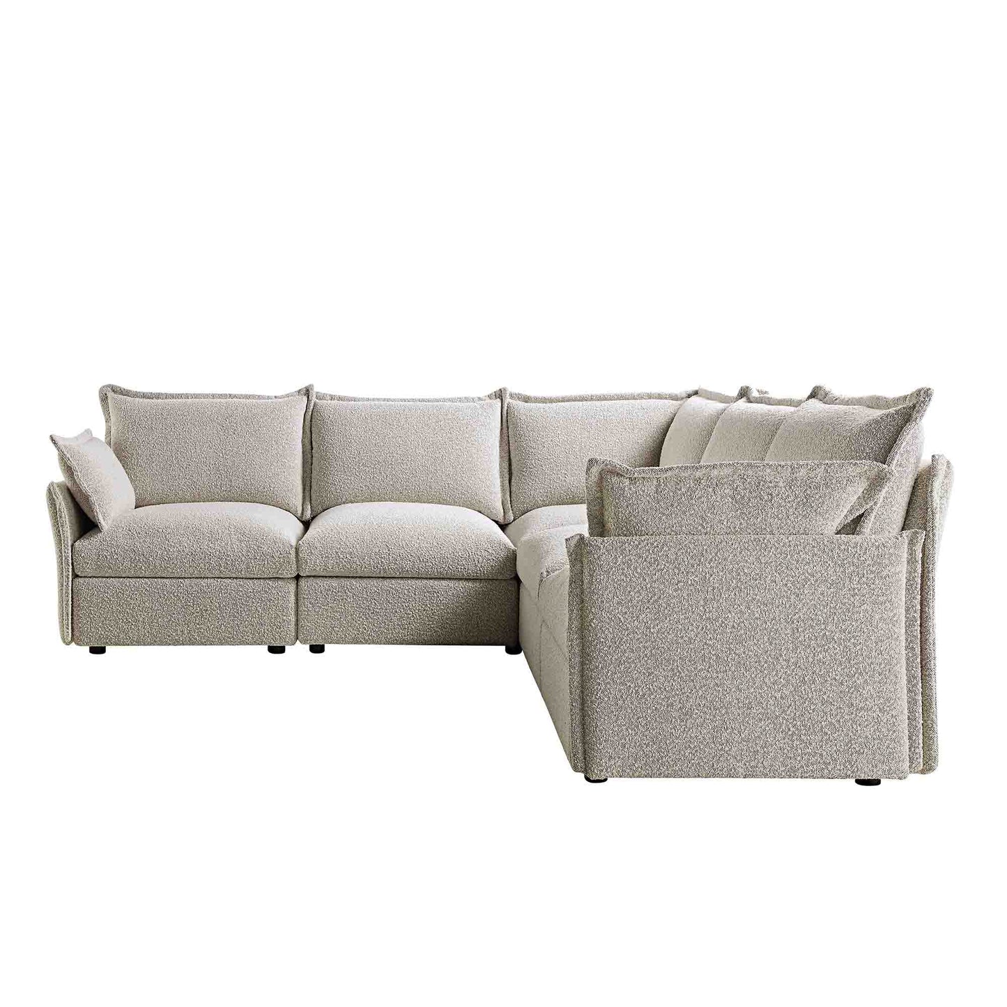 Byron Pillow Edge Mist Grey Boucle Modular Sofa, 5-Seater Corner
