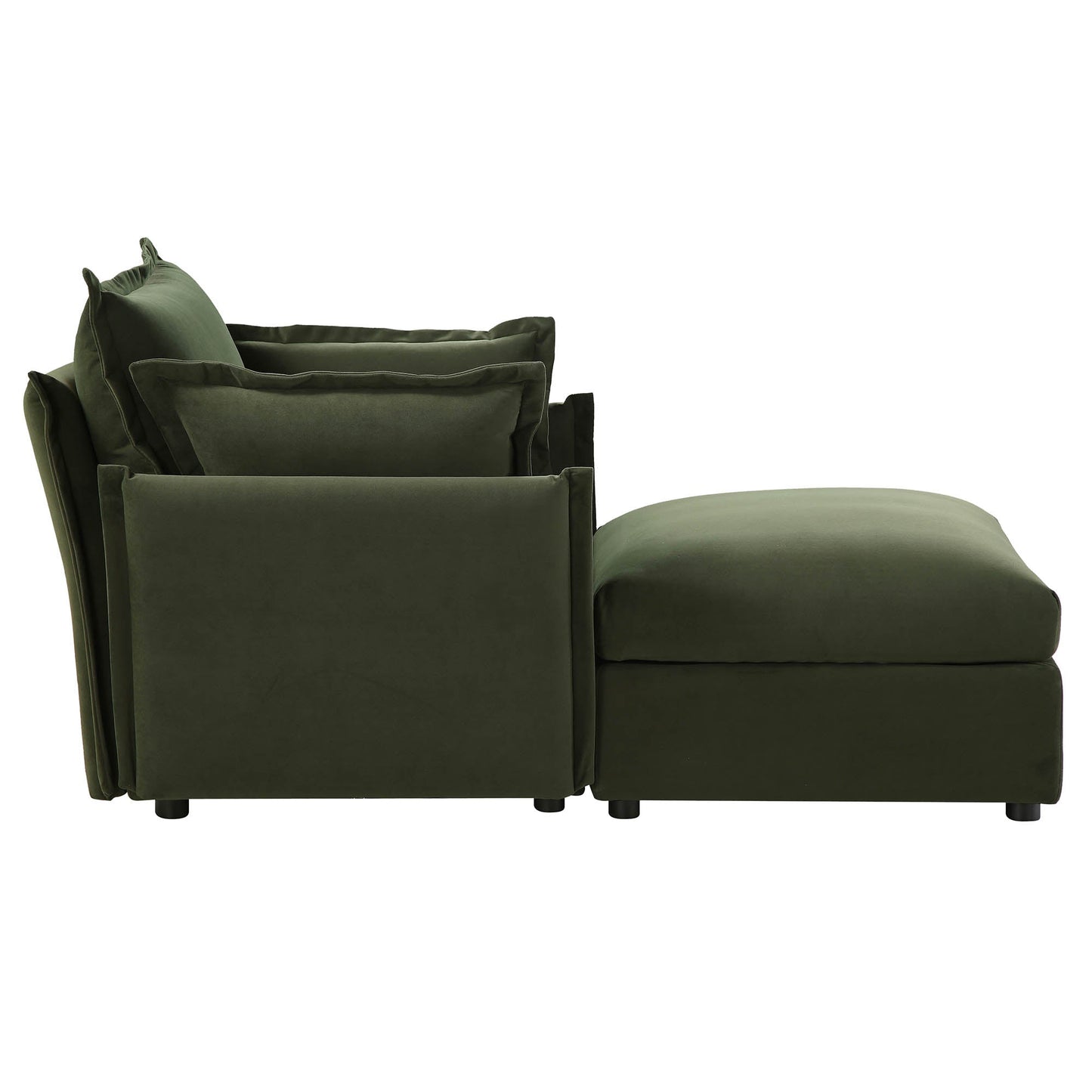 Byron Pillow Edge Moss Green Velvet Modular Sofa, 1-Seater Chaise