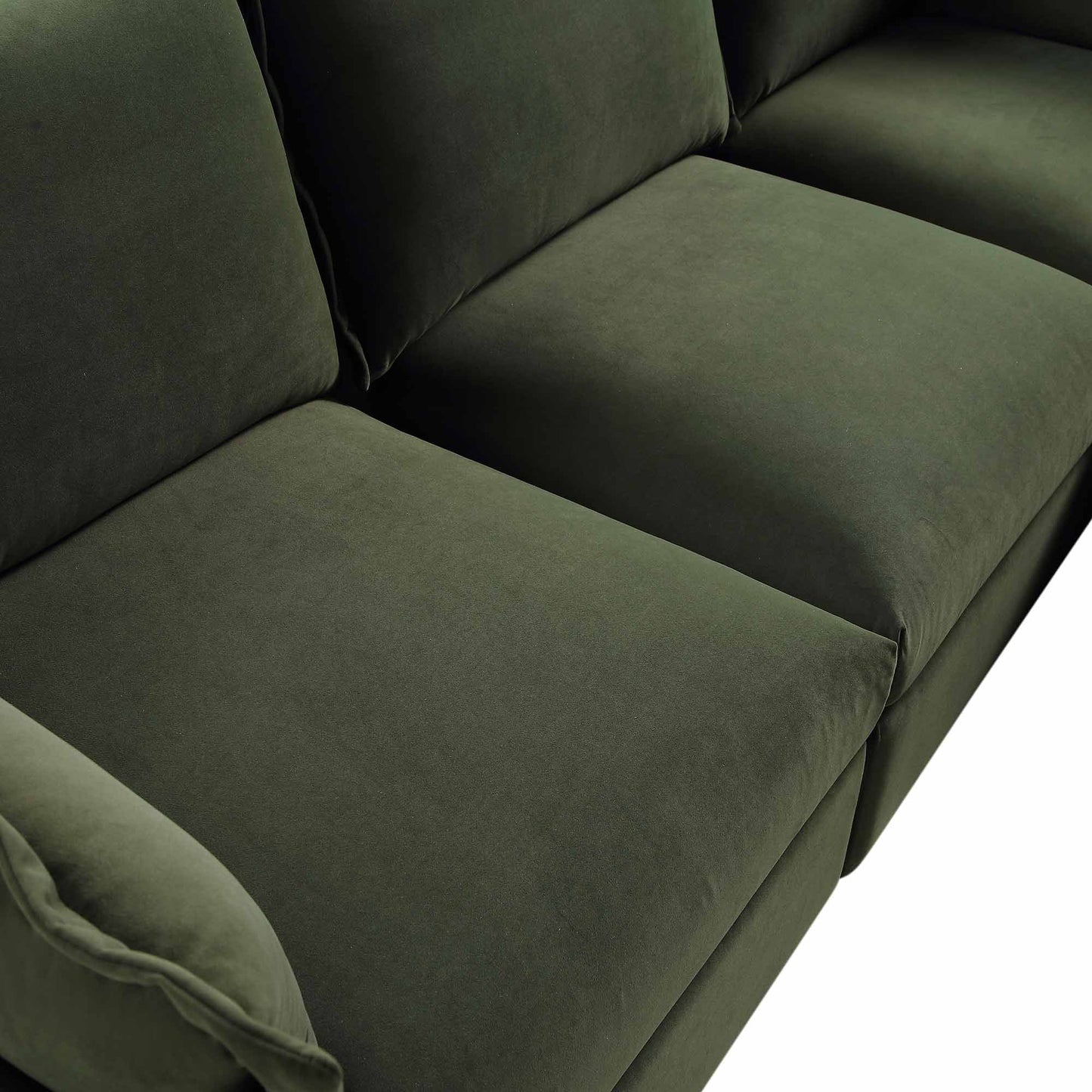 Byron Pillow Edge Moss Green Velvet Modular Sofa, 5-Seater Corner