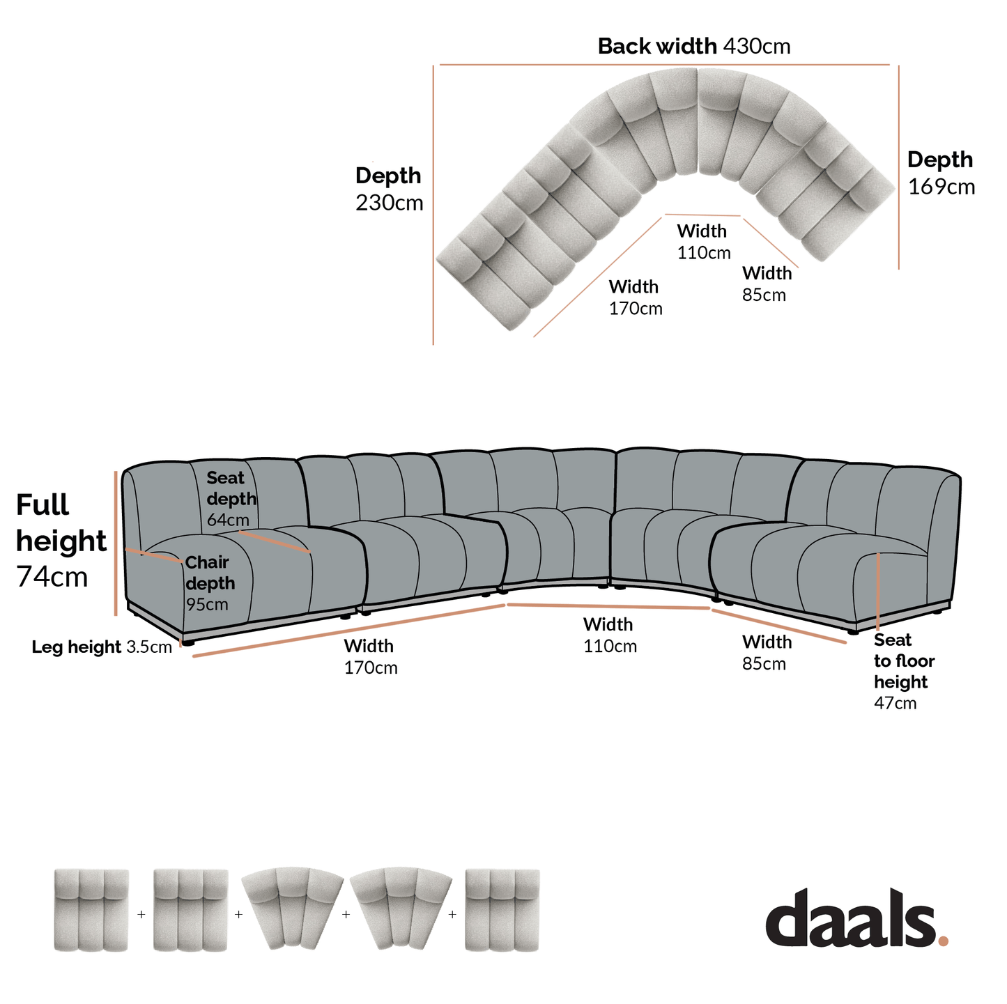 Granvia Moss Green Velvet Modular Sofa, 5-Seater Grand L-Shaped Sofa