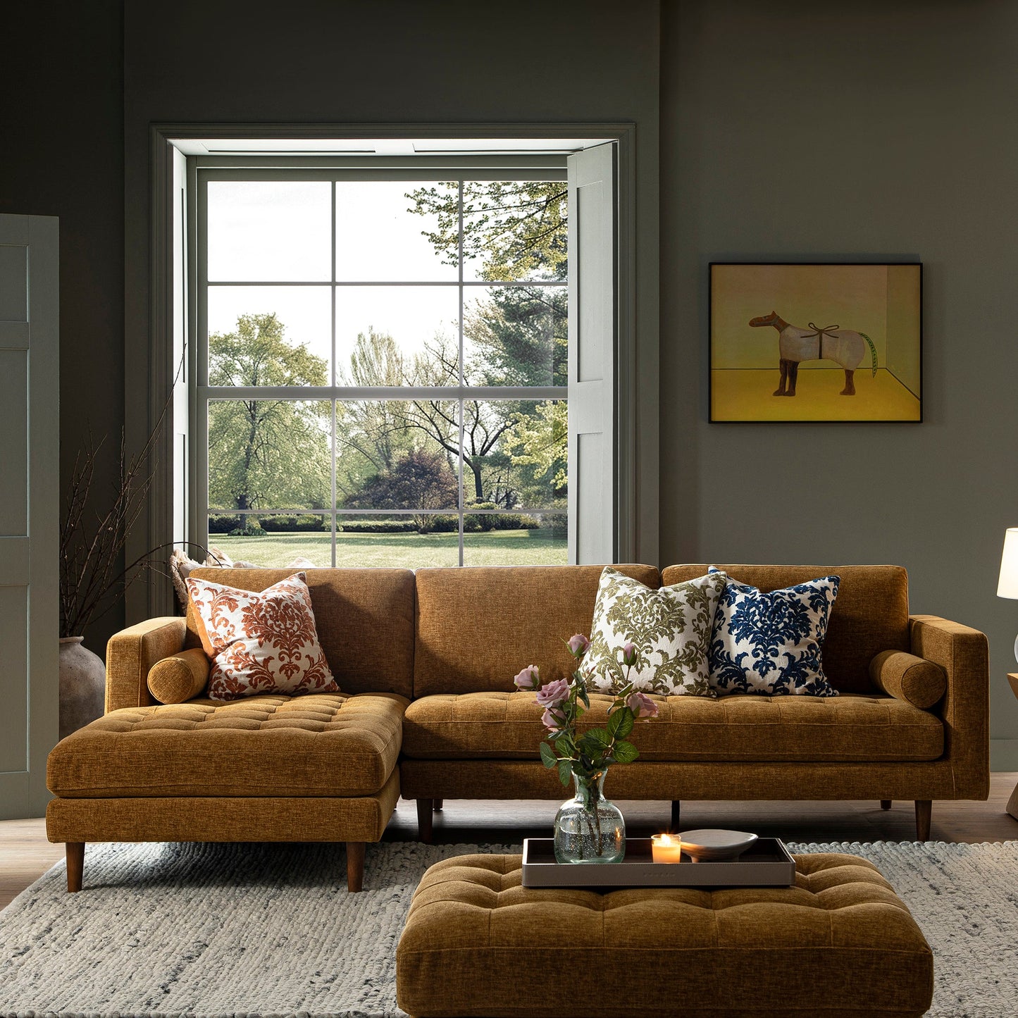 Henrietta Spiced Honey Chenille Grand 4-Seater Chaise End Sofa, Left Hand Facing