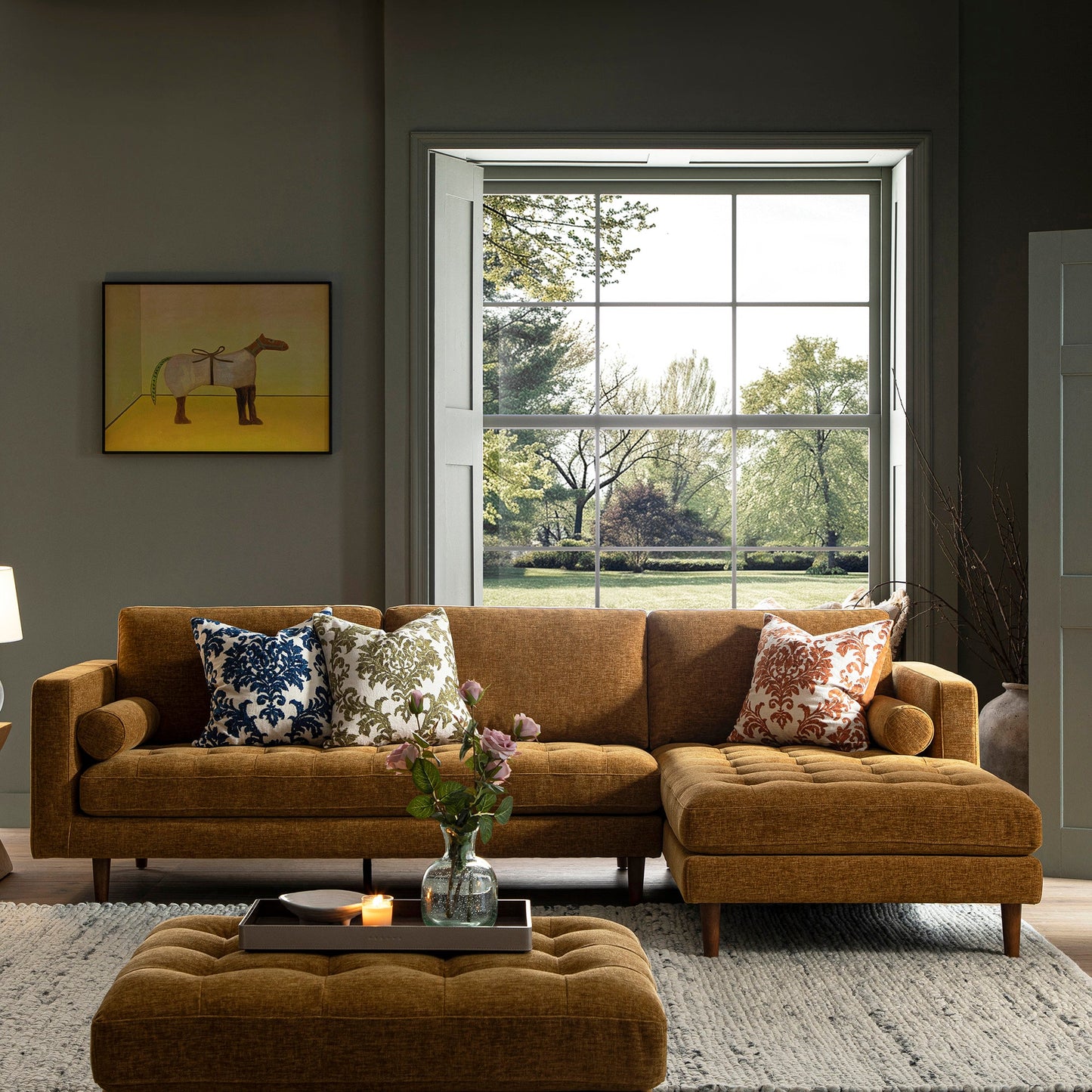 Henrietta Spiced Honey Chenille Grand 4-Seater Chaise End Sofa, Right Hand Facing