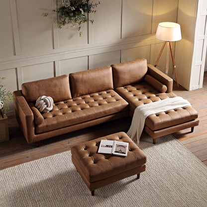 Henrietta Tan Faux Suede Grand 4-Seater Chaise End Sofa, Right Hand Facing