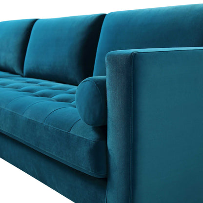 Henrietta Teal Velvet Grand 4-Seater Chaise End Sofa, Right Hand Facing