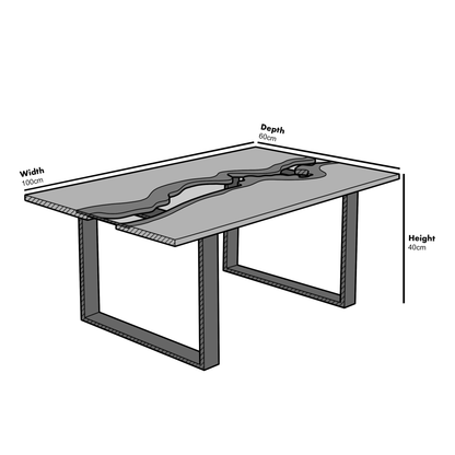 Kelonwa River Effect solid Oak and inset Glass Coffee Table