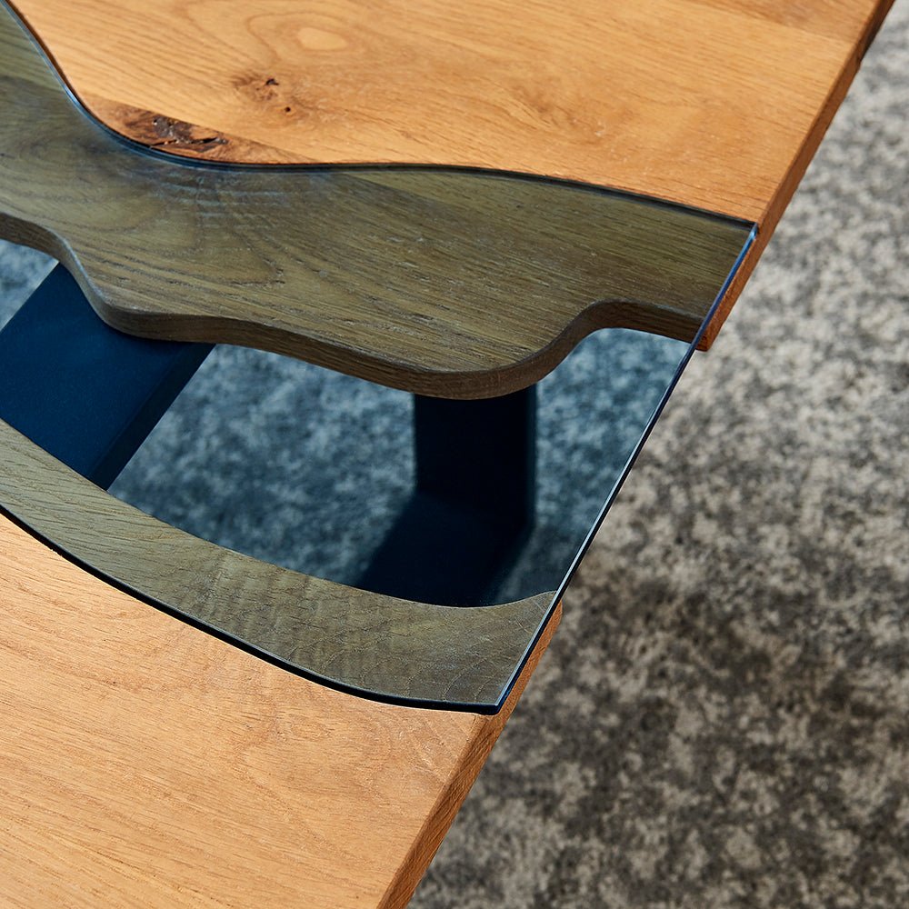 Kelonwa River Effect solid Oak and inset Glass Coffee Table