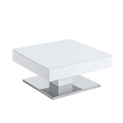 Finch White Swivel Frosted Glass Top Coffee Table with Stainless Steel Base