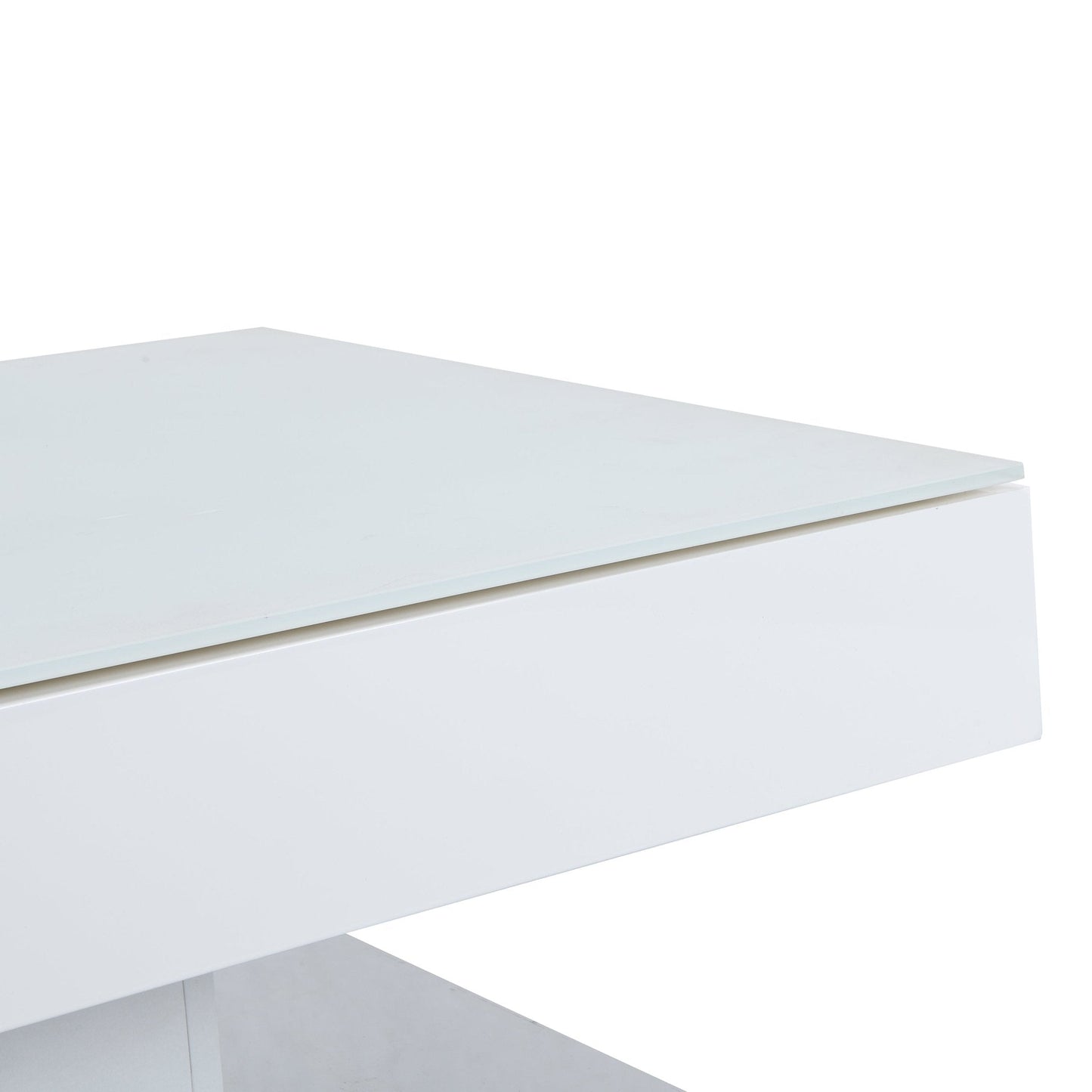 Finch White Swivel Frosted Glass Top Coffee Table with Stainless Steel Base