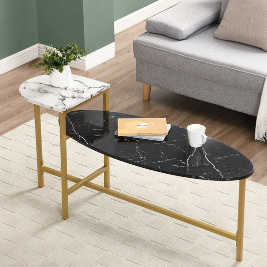 Sarina Black & White Marble Effect Oval Coffee Table