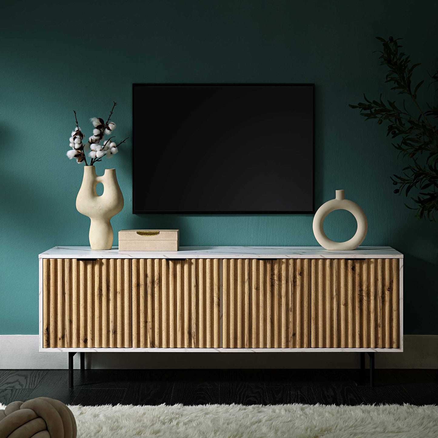 Aspen Oak and Marble Effect 150cm Wide TV Unit