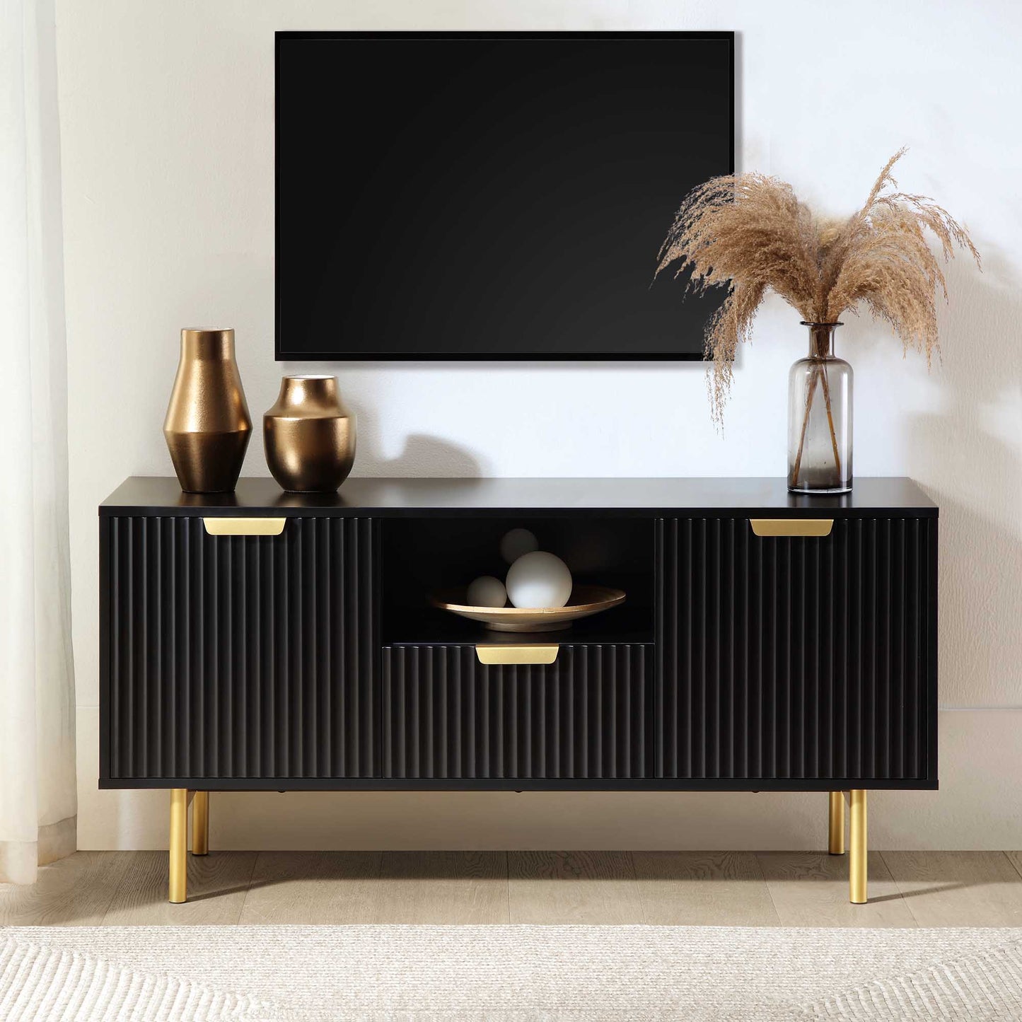 Richmond Ridged 120cm Wide TV Media Unit, Matte Black