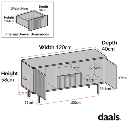 Richmond Ridged 120cm Wide TV Media Unit, Matte Taupe