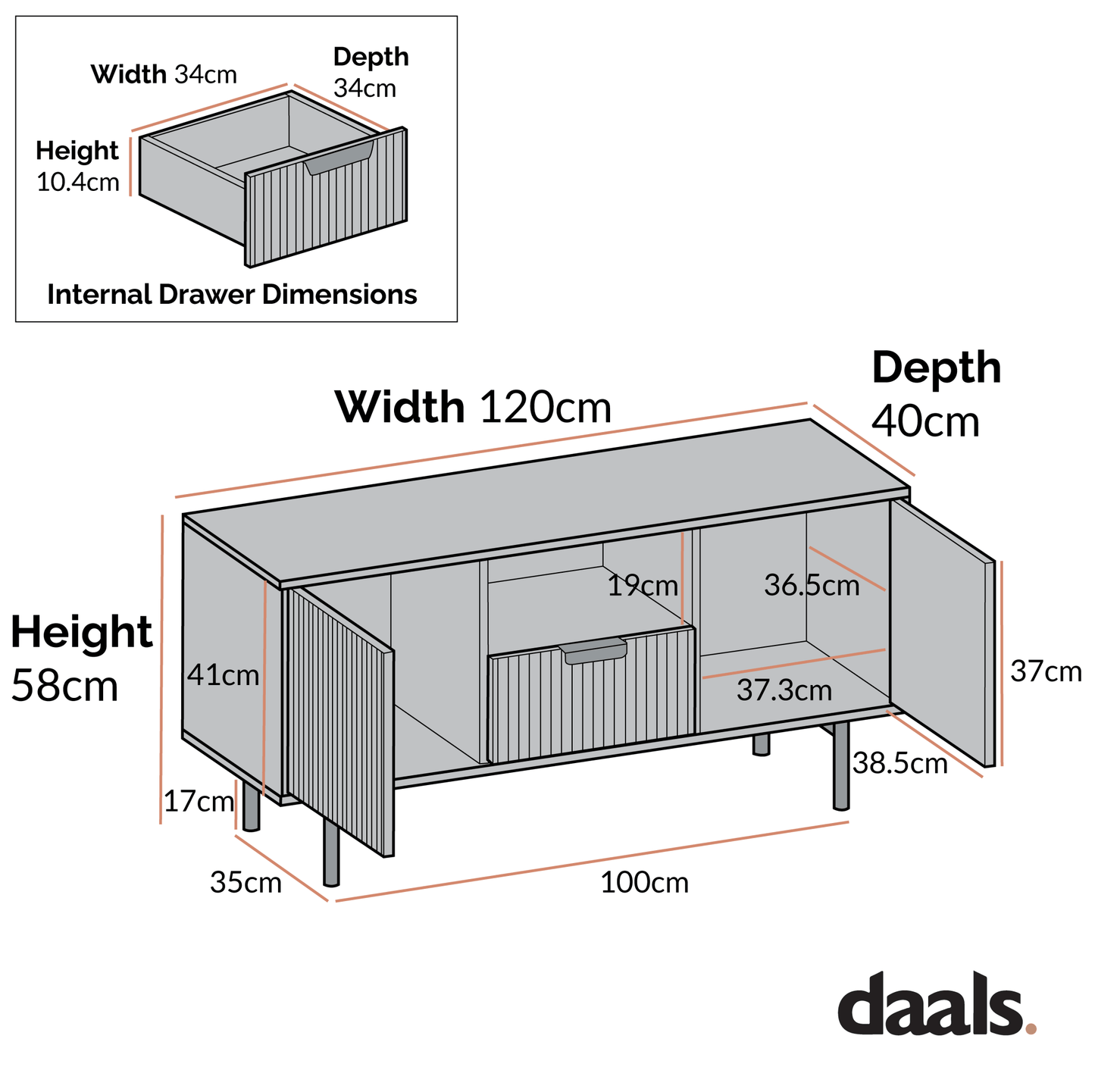 Richmond Ridged 120cm Wide TV Media Unit, Matte Black