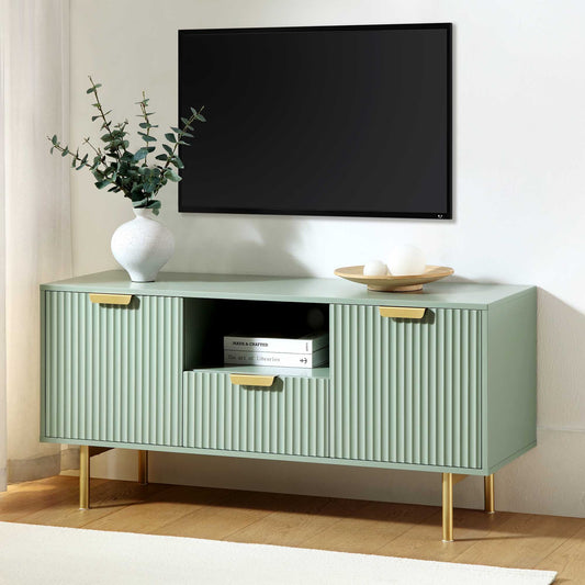 Richmond Ridged 120cm Wide TV Media Unit, Matte Sage Green