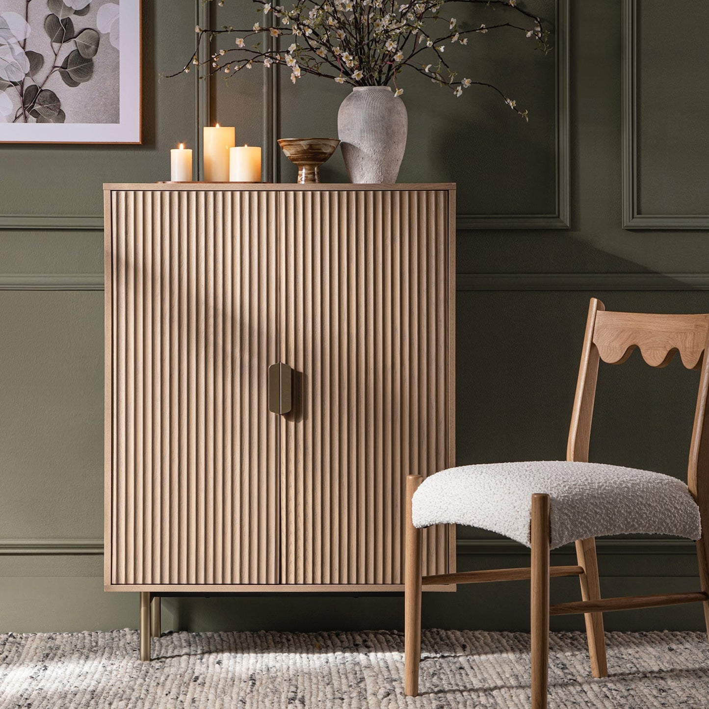 Richmond Ridged Highboard Storage Cabinet, Light Ash