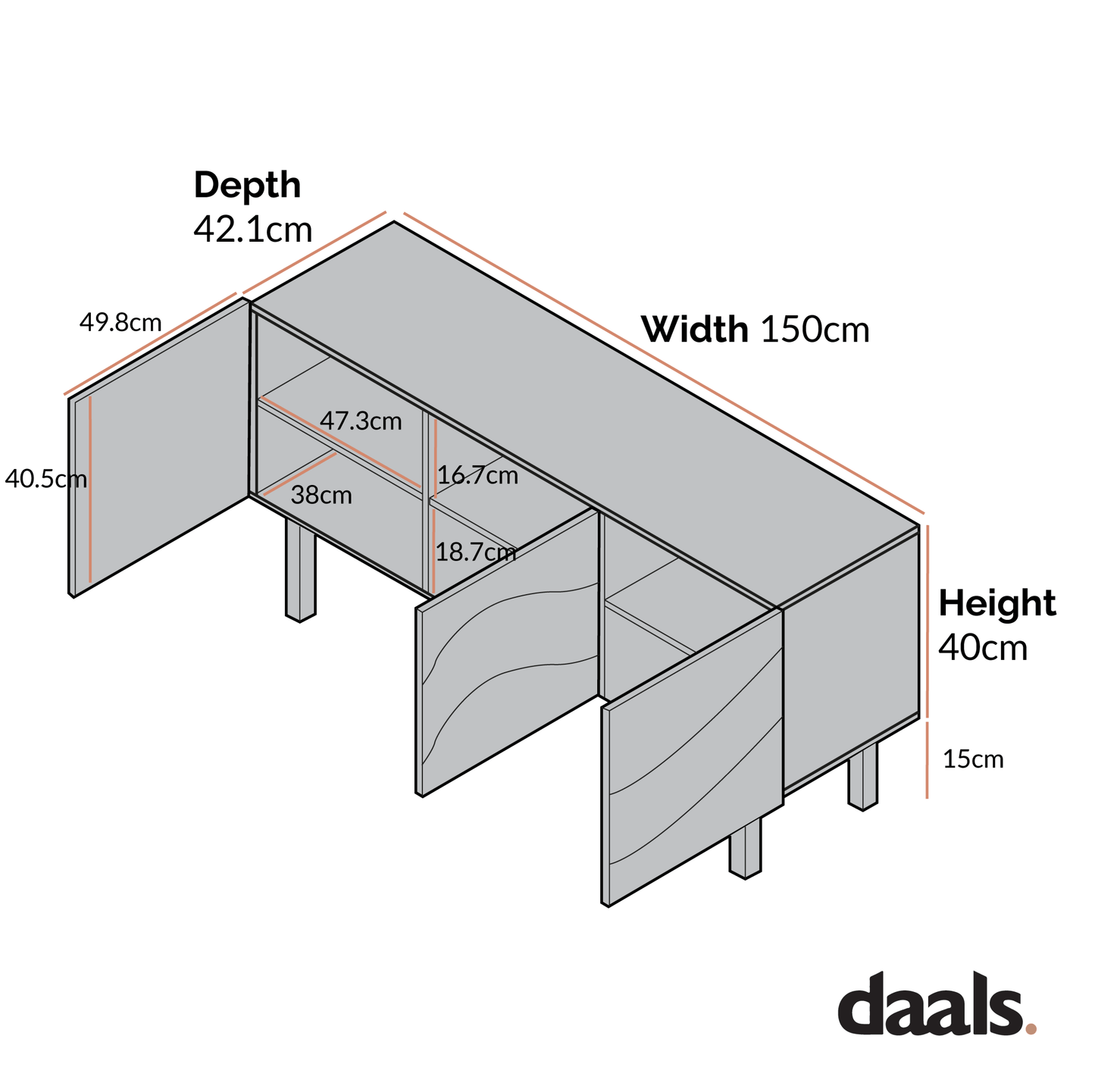 Moriko 3 Door TV Unit, 150 cm