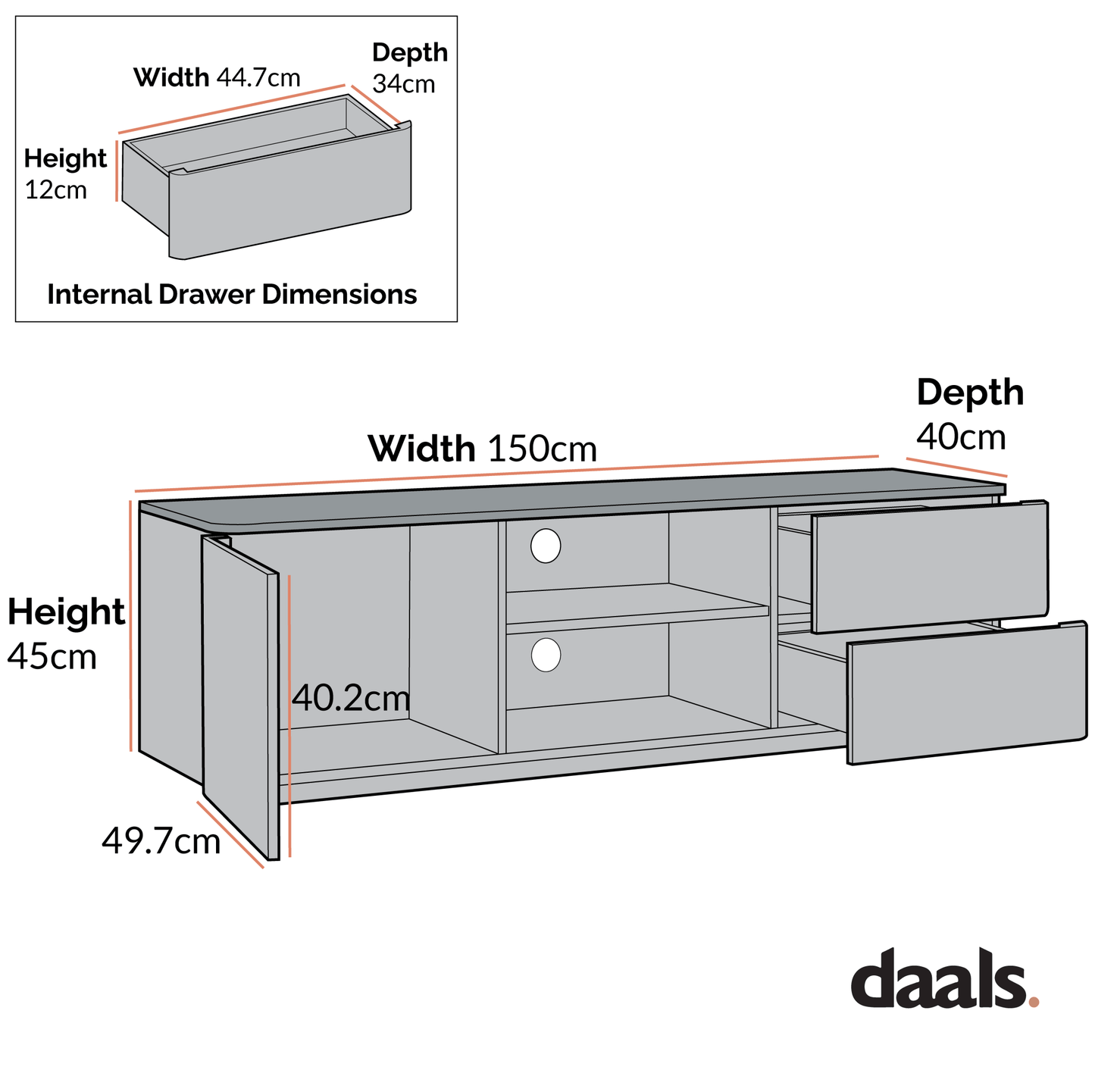 Agnes Curved Edge 150cm Wide TV Unit, Dove Grey with Oak Top