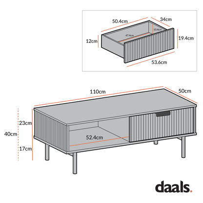 Richmond Ridged Coffee Table with Drawer, Matte Sage Green