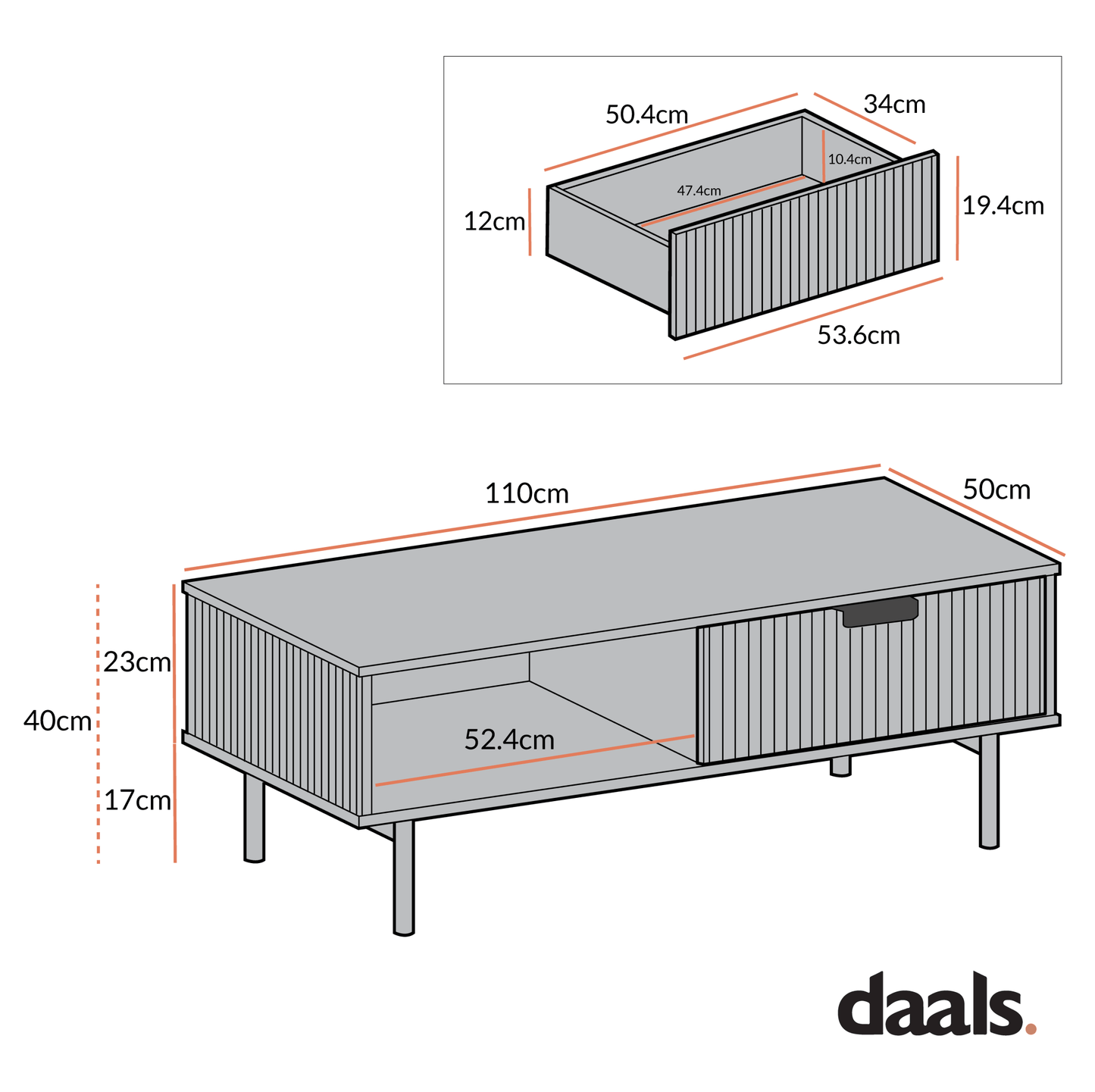 Richmond Ridged Coffee Table with Drawer, Matte Black