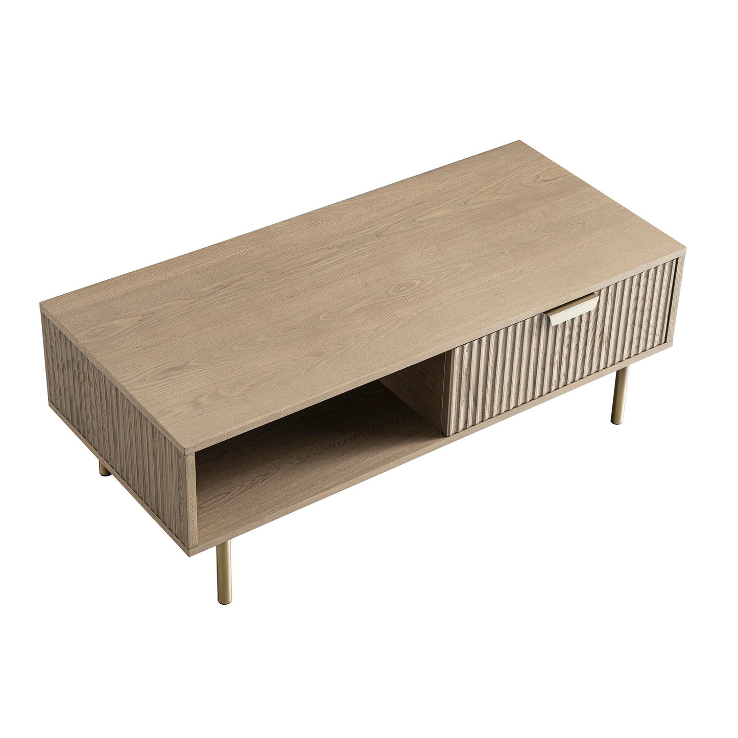 Richmond Ridged Coffee Table with Drawer, Light Ash
